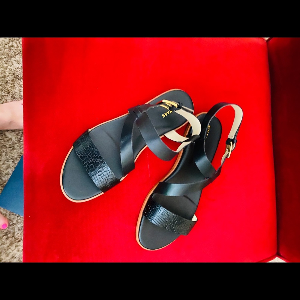 Cole Haan black brand new leather sandals